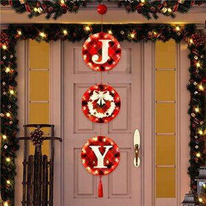 Christmas Door Decorations - Lighted-up Joy Sign for Front Door Home Window Wall